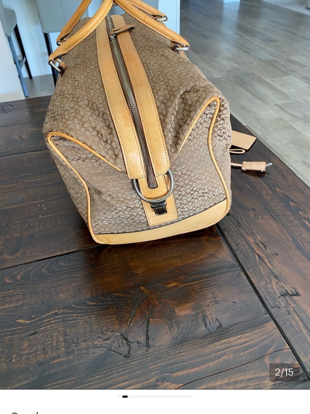 Coach Classic Signature Canvas Weekender Bag with Tan Leather Trim - Picture 2 of 8